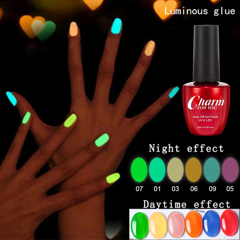 CHARM Nail Gel Luminous Gel 10ml Cross-border Fluorescent Glow Nail Polish Gel Crystal Color-Changing Gel