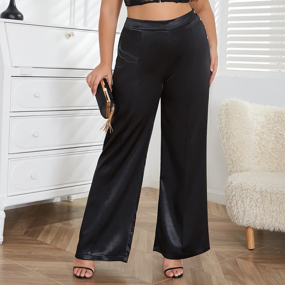 Cross-border summer new style European and American plus size women's casual pants satin loose breasted plus size trousers