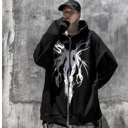 Amazon Teen Gothic Hoodie Spring/Autumn Fleece-Lined Metal Zipper Hoodie Men's Oversize Hoodies