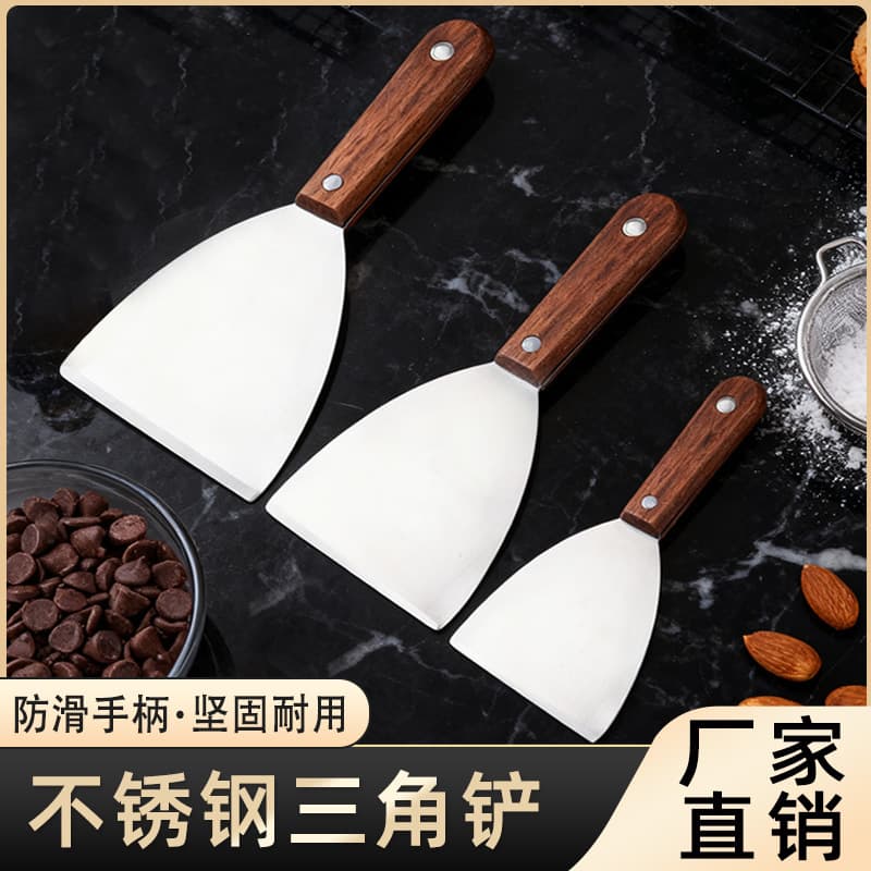 Teppanyaki Stainless Steel Spatula for Steak, Pizza, Pan-Fried Pancake Tool, Triangular Spatula, Premium Quality