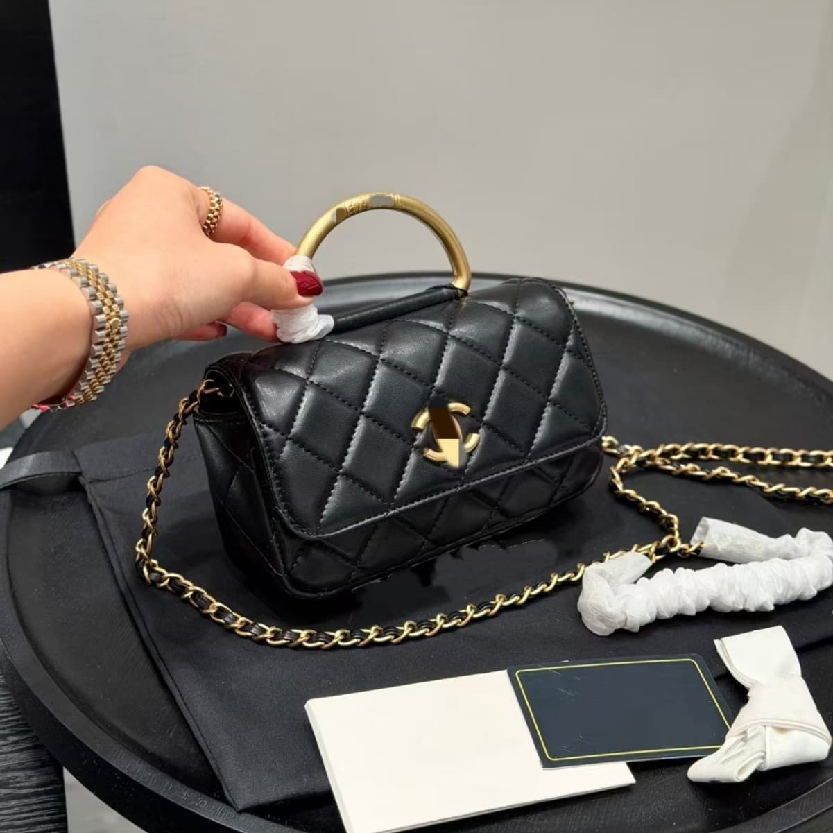 New Style Quilted Metal Handle WOC Chain Bag Lambskin Classic Checkered Women's Shoulder Crossbody Handbag