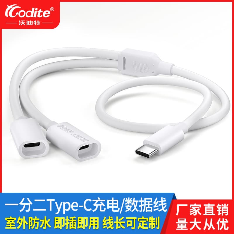 Solar Dual Panel Dedicated 2-in-1 Monitoring Connection Cable, Male to Female Splitter, Type-C Charging Interface Extension