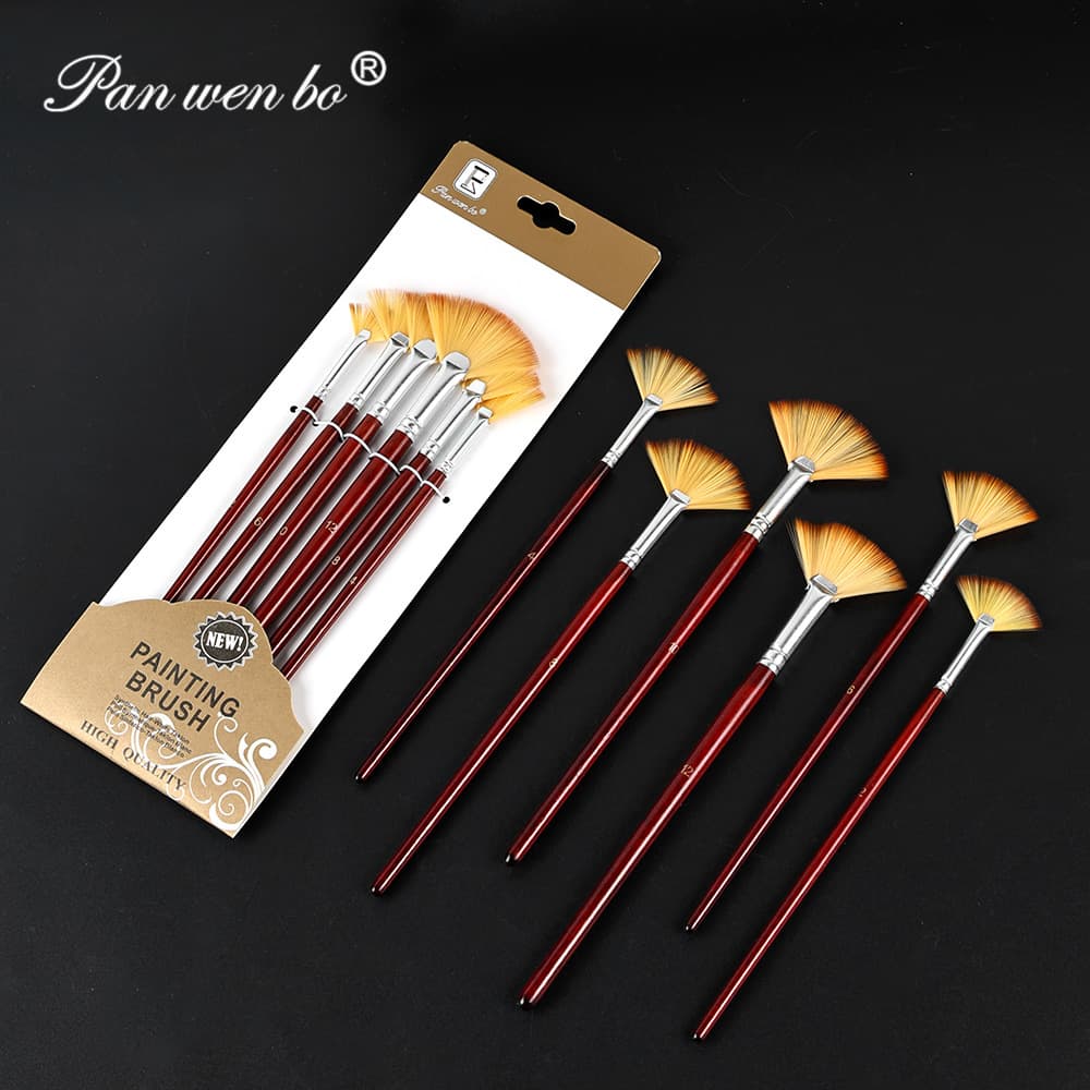 6 Vintage Fan Brush Set Nylon Hair Gouache Fish Tail Art Watercolor Acrylic Oil Painting Brushes