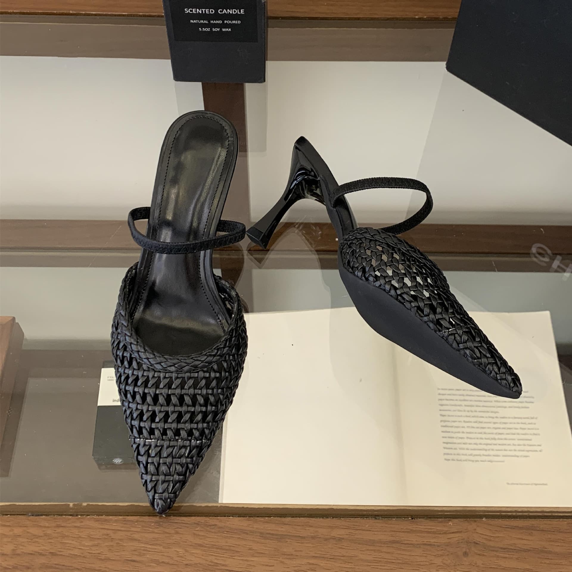European and American foreign trade pointed toe woven sandals with front cover and empty back white wedding shoes high heels two-wear women's sandals 7 cm