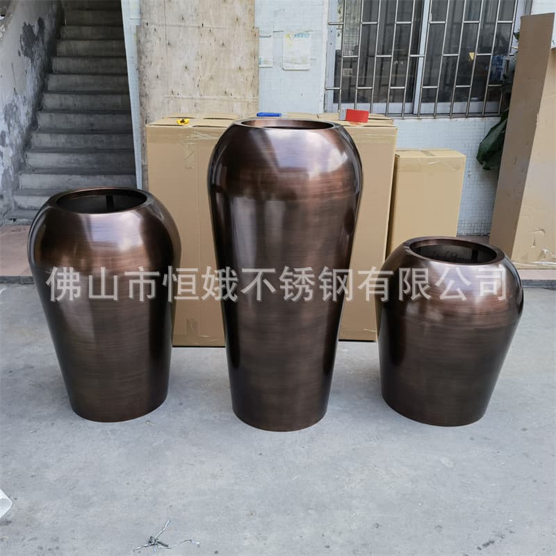Bronze New Chinese Modern Club Large Floor Ceramic Pot Landscape Water Pot Garden Decorative Vase Craft