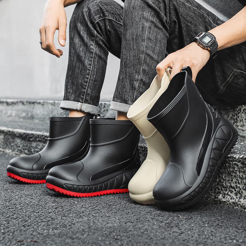 Cross-border fashion men's short-top rain boots, soft-soled waterproof shoes, outdoor fishing shoes, non-slip kitchen shoes, car wash shoes
