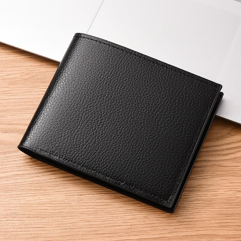 New Men's Short Wallet 2-Fold Pebble Grain Soft Leather Billfold Youth Casual Driver's License Wallet