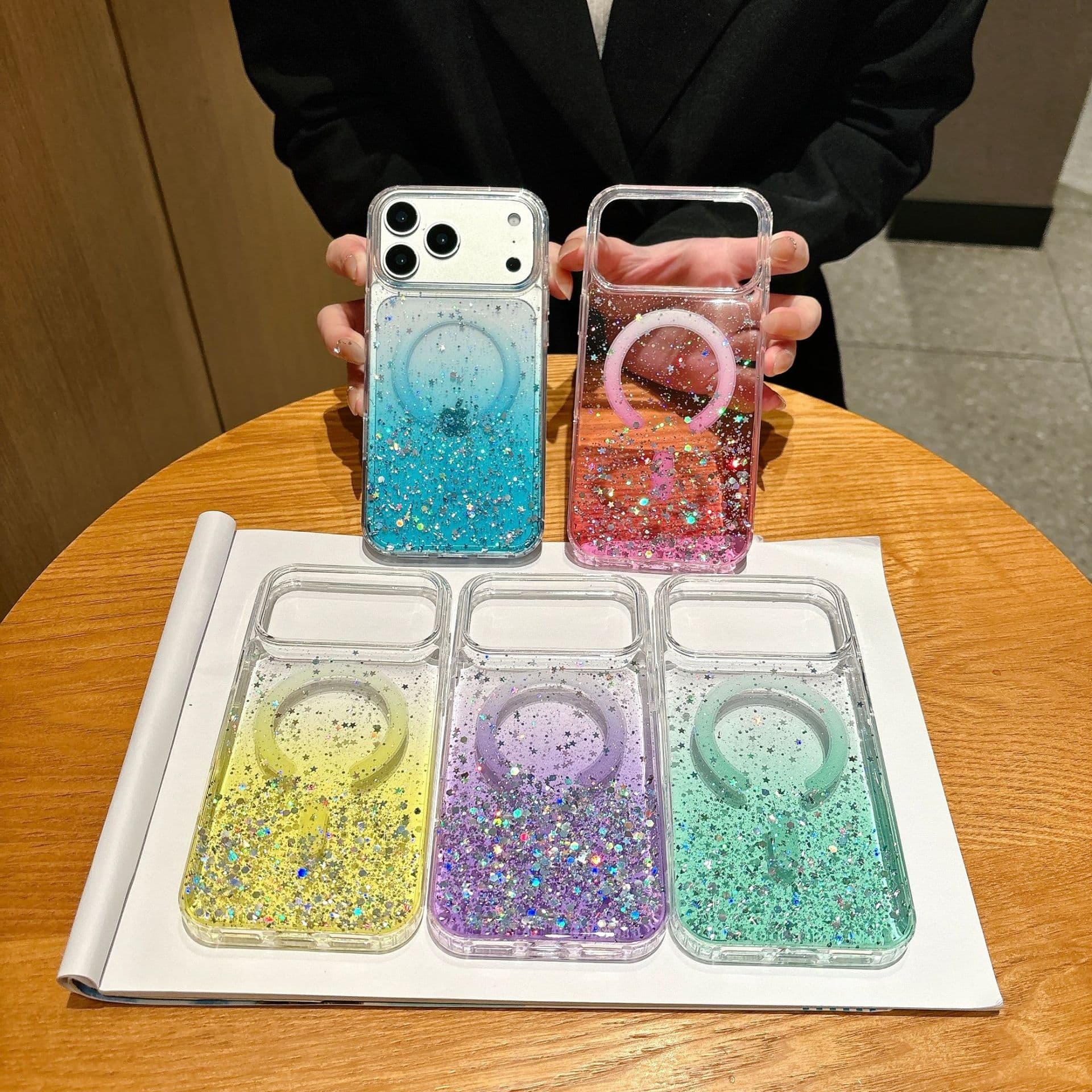 Compatible with iPhone 17 Pro Max Case, Apple 16 Wireless Magnetic Gradient Glitter 15 Pro Protective Cover