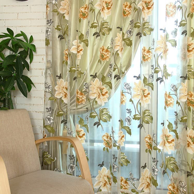 Premium Large Peony Burnout Curtain for Bedroom Living Room Cross-border Sheer Window Curtain TEMU New Style Drop Shipping