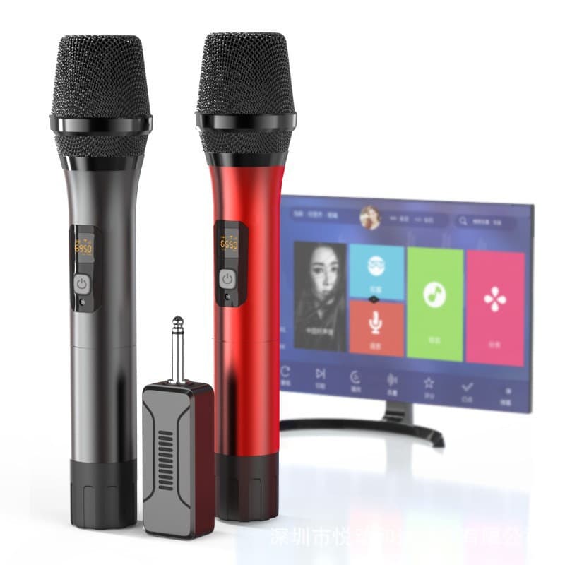 Amazon's popular handheld universal microphone wireless one-to-two KTV singing outdoor trolley speaker microphone