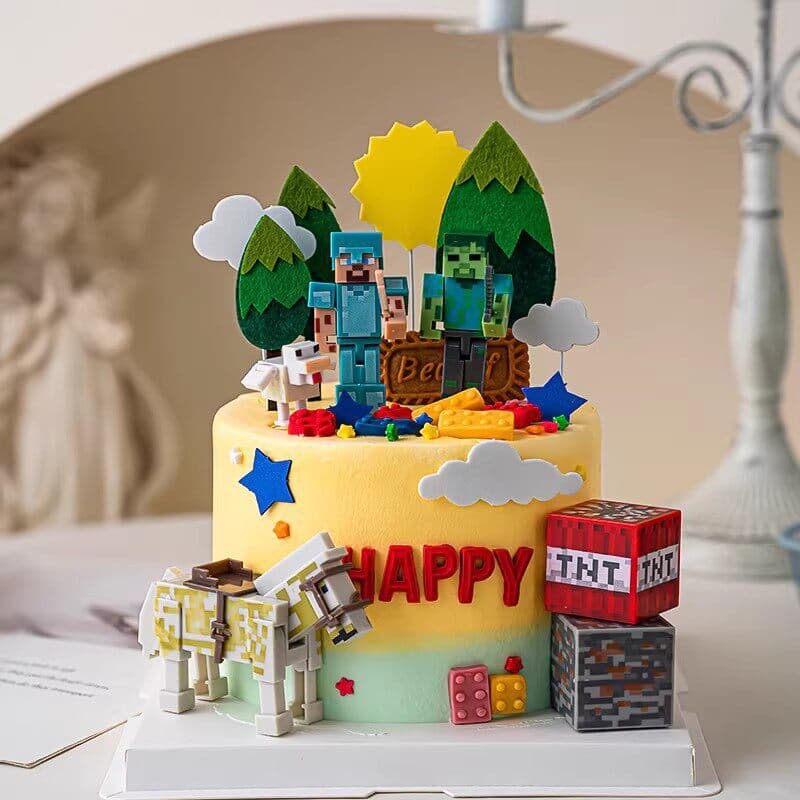 2026 Minecraft Cake Decoration Ornaments Steve Children Boy Birthday Dessert Table Decoration Plug-in Accessories