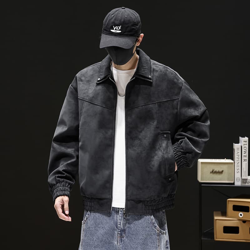 American-style tie-dye jacket for men, high-end lapel coat, 2025 new trendy casual loose leather jacket for men.