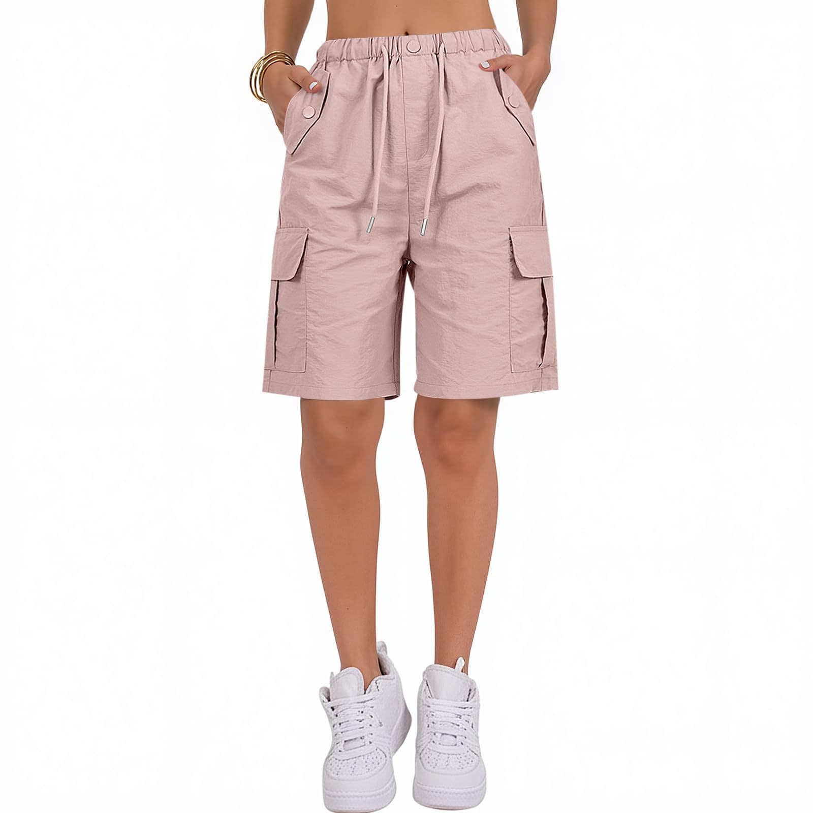American Style Plus Size Cargo Shorts for Women Summer Feel Elastic Waist Pocket Wide-Leg Casual Five-Point Shorts Cross-border European and American