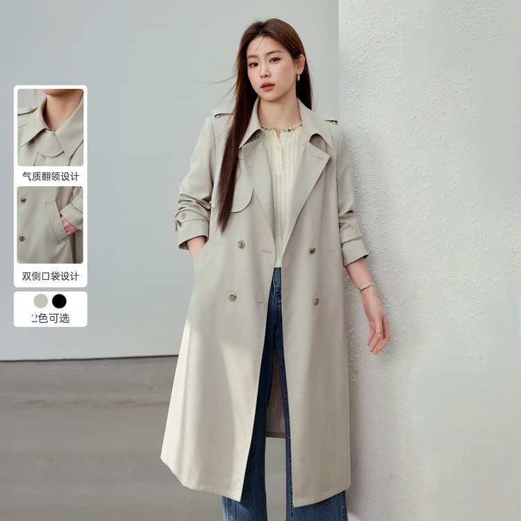 【Elegant Light Office Style Waist-Cinching Slimming Commuter Trench Coat】Xianlixiu Plus Size Women's Clothing for Curvy Girls 2025 Spring New Arrival