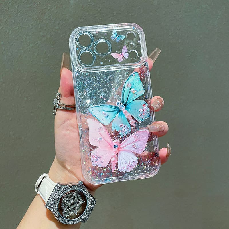 Compatible with Apple iPhone 17 Pro Max Case, Apple 16 Glitter Butterfly Rhinestone 13/14 Shockproof 15 Pro Protective Cover