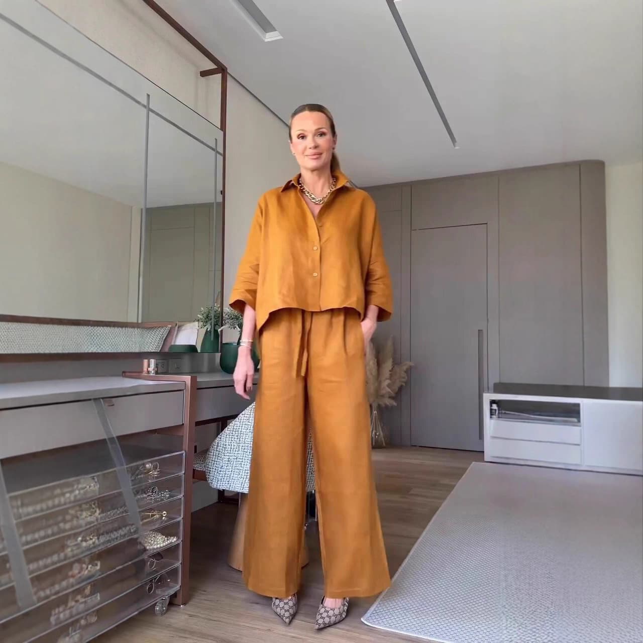 European and American Women's Fashion 2025 Autumn New Trendy High-End Tie-Waist Pants Casual Shirt Cotton Linen Set