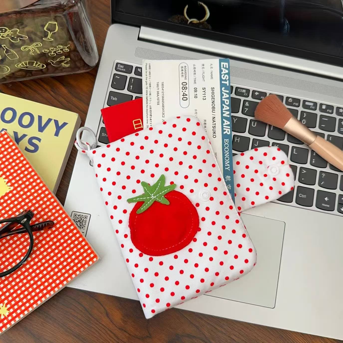 Cute tomato polka dot passport bag, travel business trip passport holder, girly heart, multi-functional passport storage bag, document bag