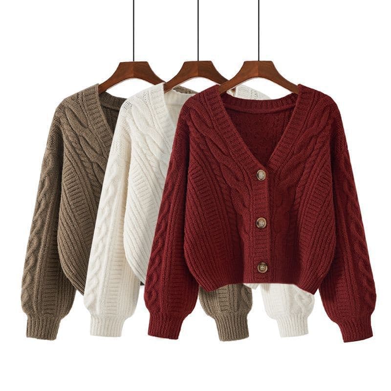 Cross-Border Twist Sweater Jacket for Women Autumn and Winter Work Clothing 2025 Autum Knitted Cardigan Short Jacket V Neck Top