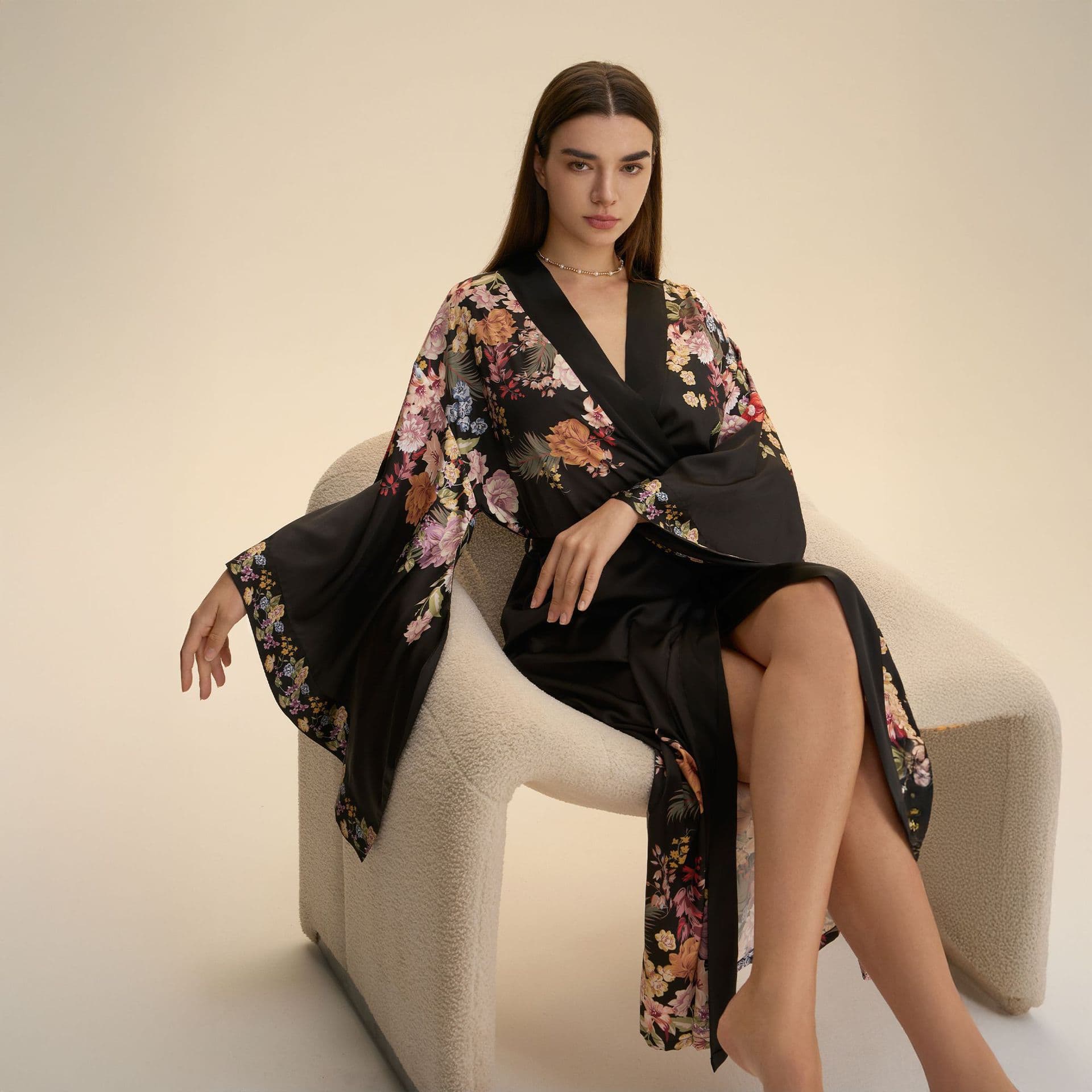 Yaoting European and American new style satin large size pajamas for women spring and autumn printed long-sleeved long nightgown home wear WP3948
