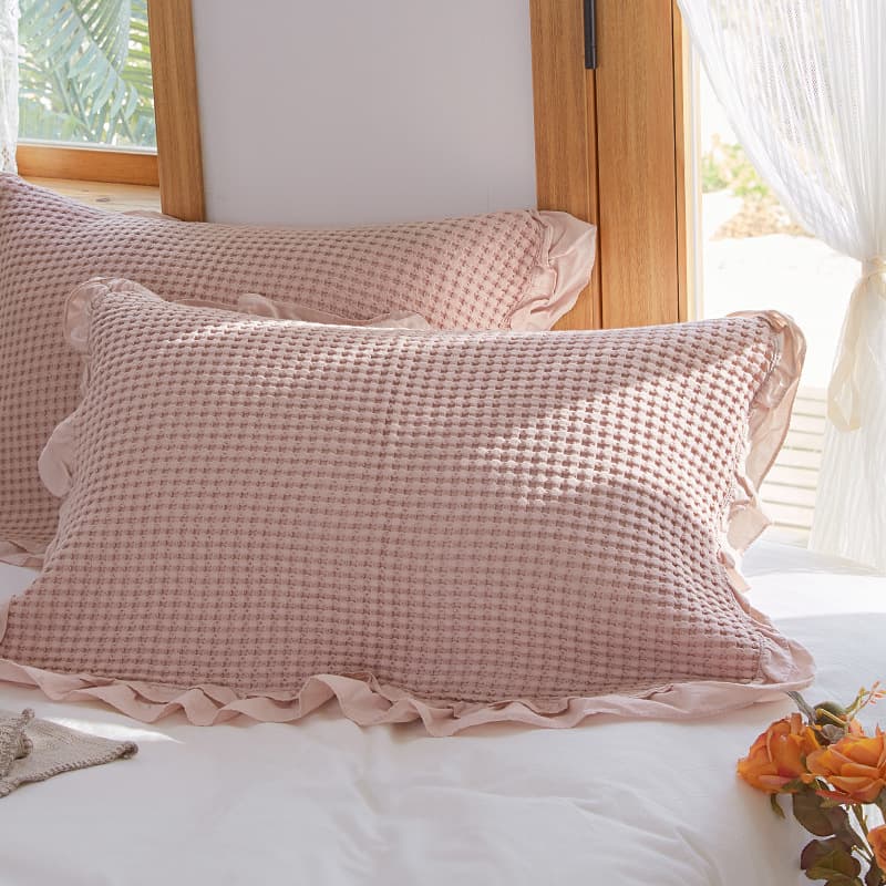 Korean-Style Waffle Pillow Towel with Ruffled Design, One-Piece Simple Pure Cotton Enlarged Adult Cover Towel for Couples, Pillow Turban