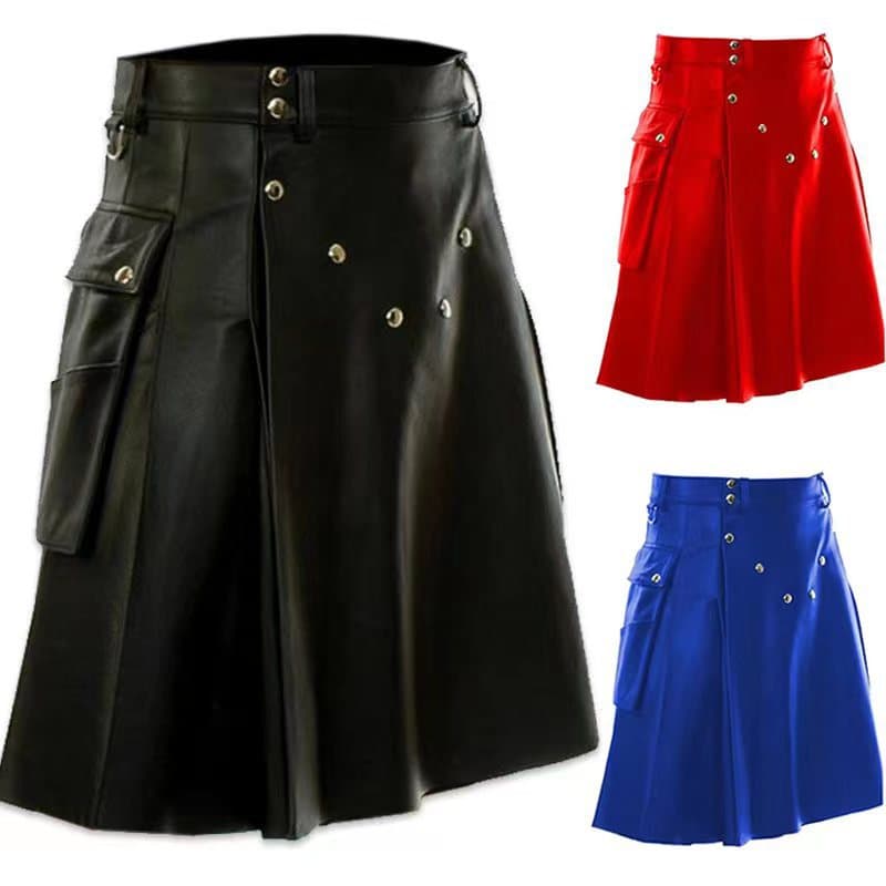 New product Amazon men's AliExpress hot sale hit Scottish festival skirt men's multi-color leather pleated skirt