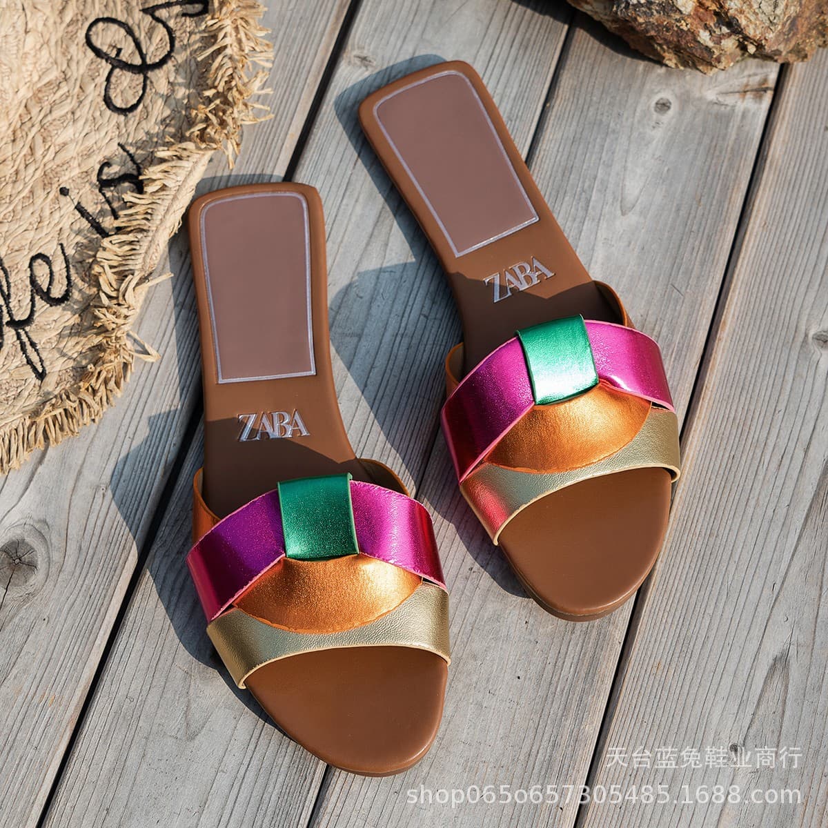 ZA Cross-border Large Size 2025 Summer New Women's Slippers, Cross Flat Sandals, Simple and Versatile Slippers