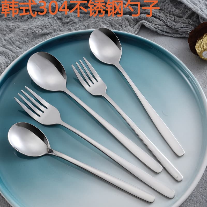Korean-style spoon stainless steel 304 cutlery long-handled spoon household rice spoon soup spoon fork factory wholesale customizable logo