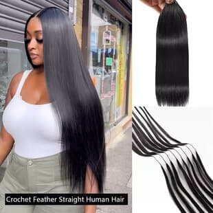 Crochet Feather Hair Extensions Straight Feather Hair Extensions High Amplitude Real Human Hair