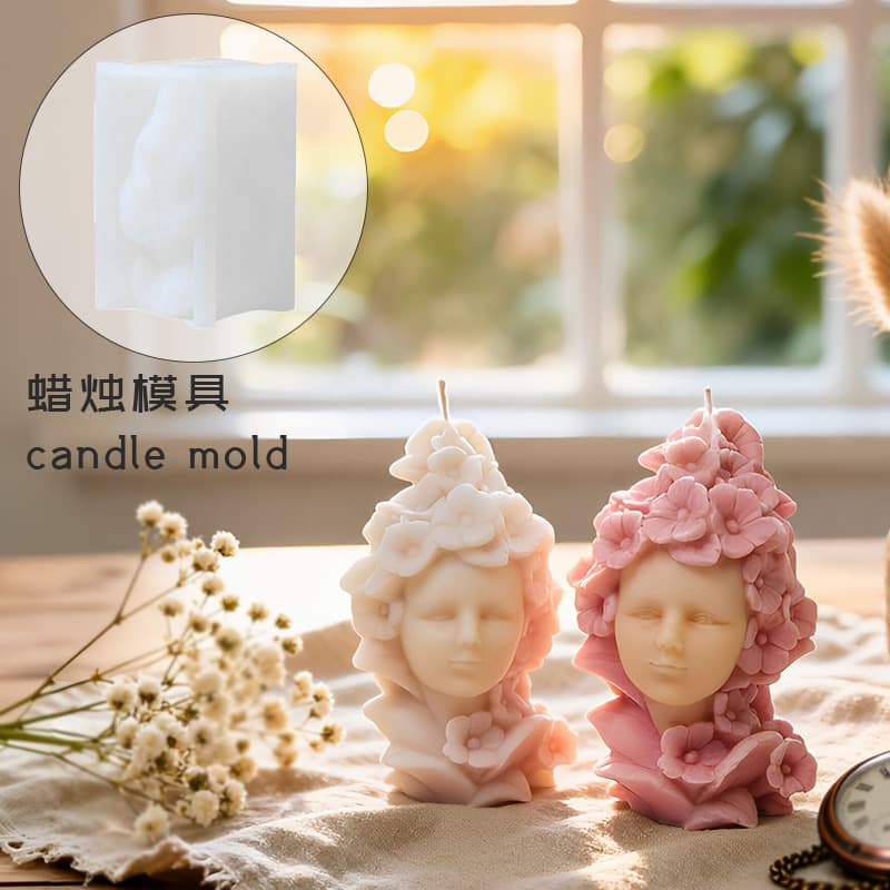 Hanwen Chrysanthemum Girl Head Aromatherapy Candle Plaster DIY Mold Artistic Vintage Head Resin Casting Ornament