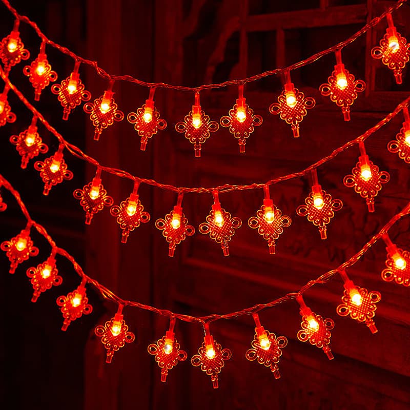 New Year Chinese Knot Festive Light String Red Lanterns Happy Dragon Year Snake Year Home Plug-in Decoration Festive Atmosphere Light