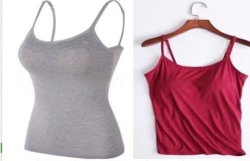 2PC Camisole with Built-in Bra Pads, Modal Adjustable Shapewear Top