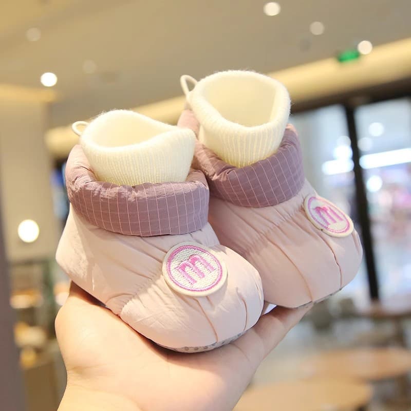 Baby Cotton Shoes Winter Soft Sole Socks for 0-1 Year Old, Fleece-Lined Thick Warm Shoes Anti-Slip Walking Shoes