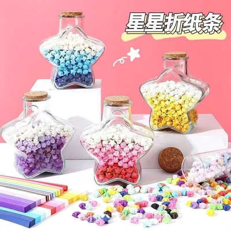 Gradient Color Star Origami Lucky Stars Writable Paper Strips Glow in the Dark Wish Bottles Handmade DIY Birthday Gifts for Boyfriend