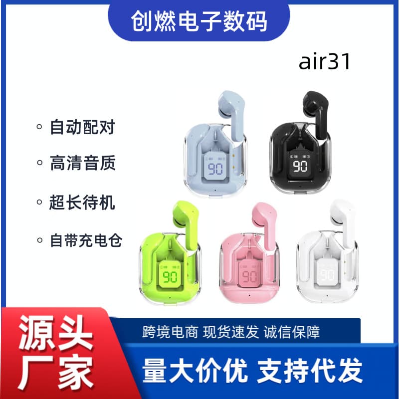 Transparent Digital Display Wireless Bluetooth Earbuds TWS Noise Canceling Cross-border Air Earphones Sports Gaming In-ear Headphones