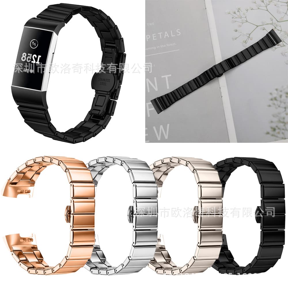 For Fitbit Charge 3/4 One-Bead Stainless Steel Band Charge 3 Solid Metal Chain Wrist Strap