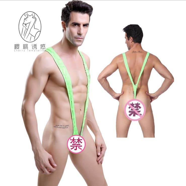 Cherry Temptation Sexy Men's V-Neck Bodysuit Strap Elastic Swimsuit Sexy Bodysuit Thong