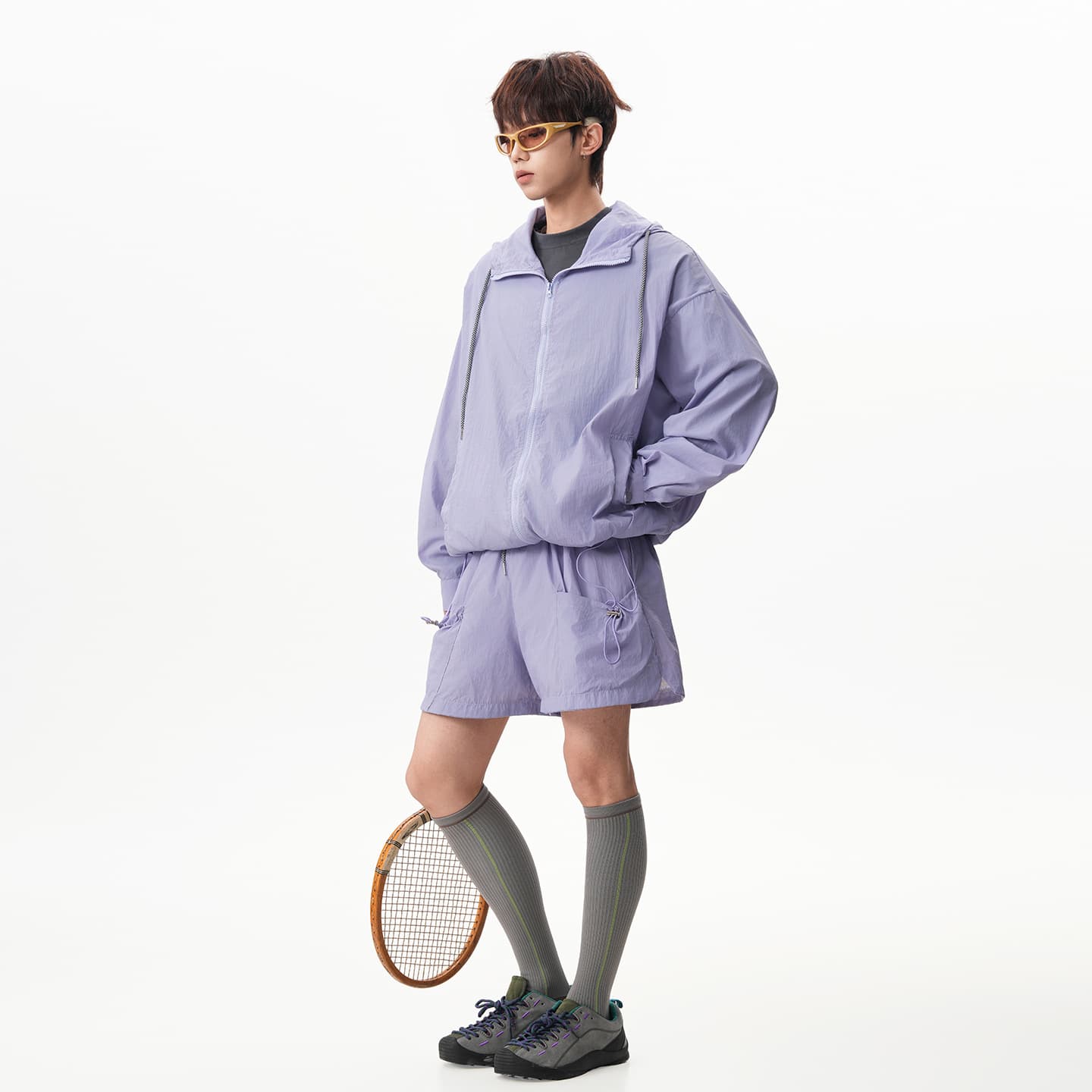 2026 Cross-Border Outdoor Sun Protection Hooded Set Men's Thin Quick-Dry Sports Shorts Two-Piece Set Plus Size Men's Clothing