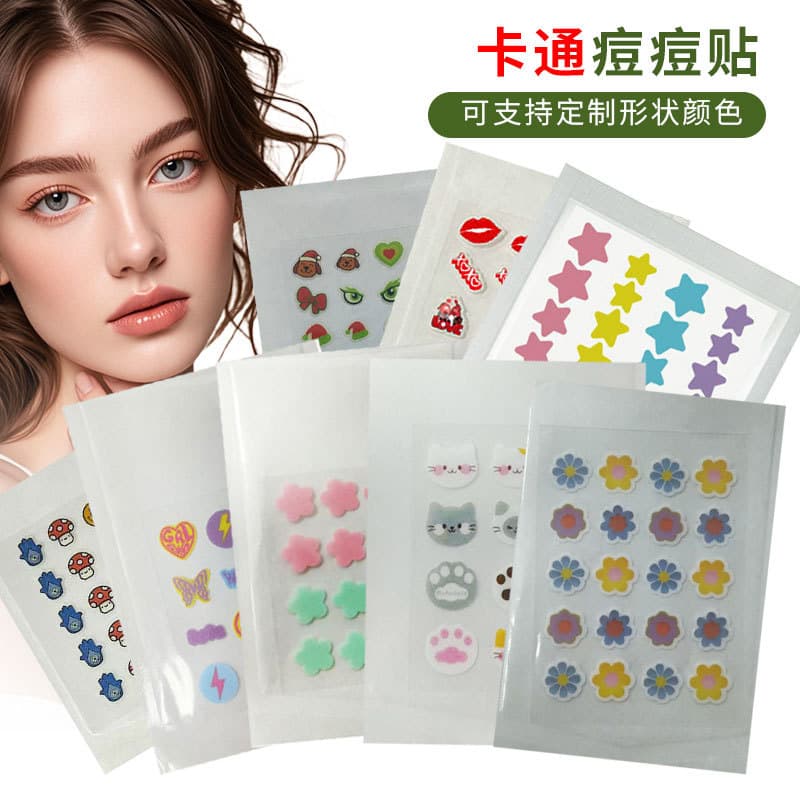 Hydrocolloid Cartoon Acne Patches Colorful Cartoon Printed Cute Pattern Design Absorb Pus Clear Acne with Rhinestone Customizable