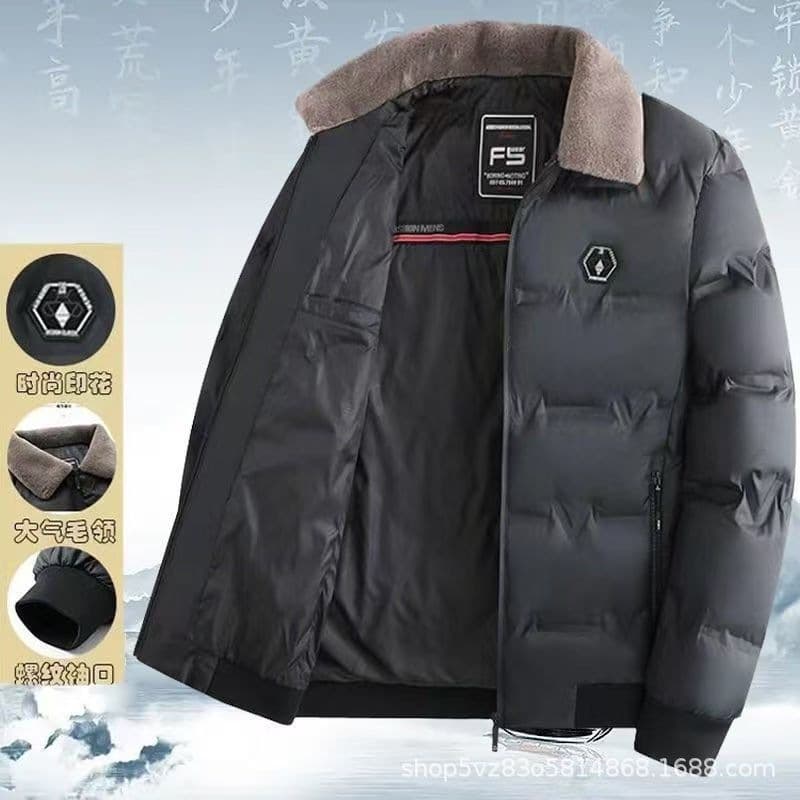 Fashionable Men's Cotton Coat with Fur Collar Winter Jacket Thick Short Warm Cotton Padded Casual Outerwear