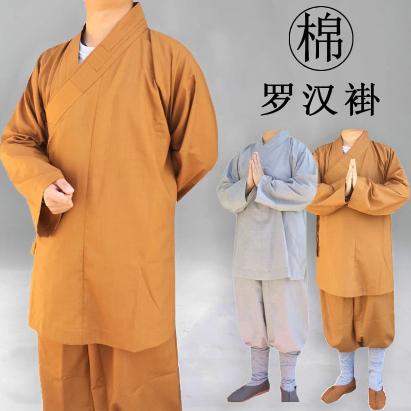 Monk clothing, Arhat gown, small gown, short gown suit, slanted lapel Zen meditation clothing, cotton monk clothing, Buddhist clothing supplies