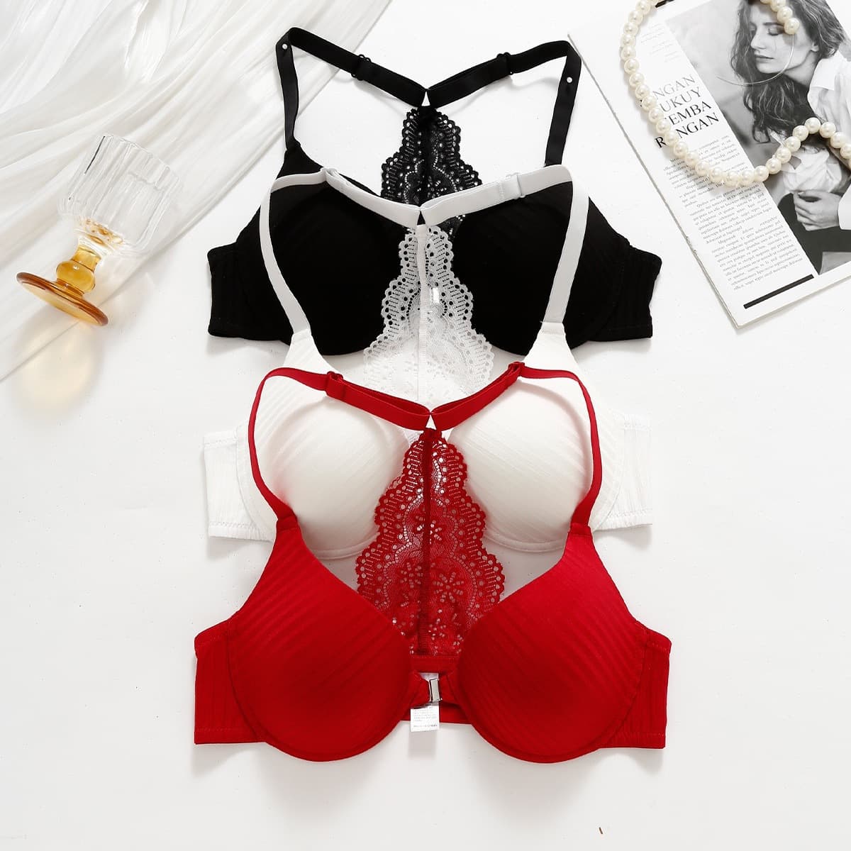 Cross-Border Temu Xiyin Amazon Popular European and American Hot Girl Front Button Push-Up Sexy Intimates for Women in Stock Foreign Trade