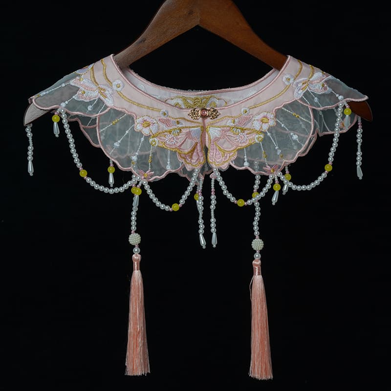 National Style Hanfu Small Butterfly Cloud Shoulder Sweet Pearl Tassel Shawl Women's Decoration False Collar Outer Wear Vest Ancient Costume Collar