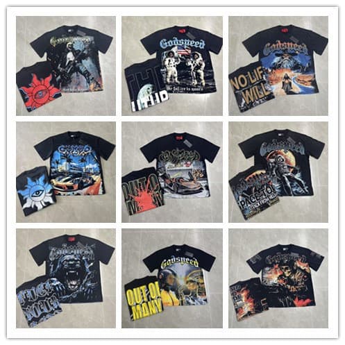 Cross-Border God American Rock Street Retro Style Washed and Distressed Men's and Women's Summer Loose Cotton Short-Sleeved Printed T-Shirts