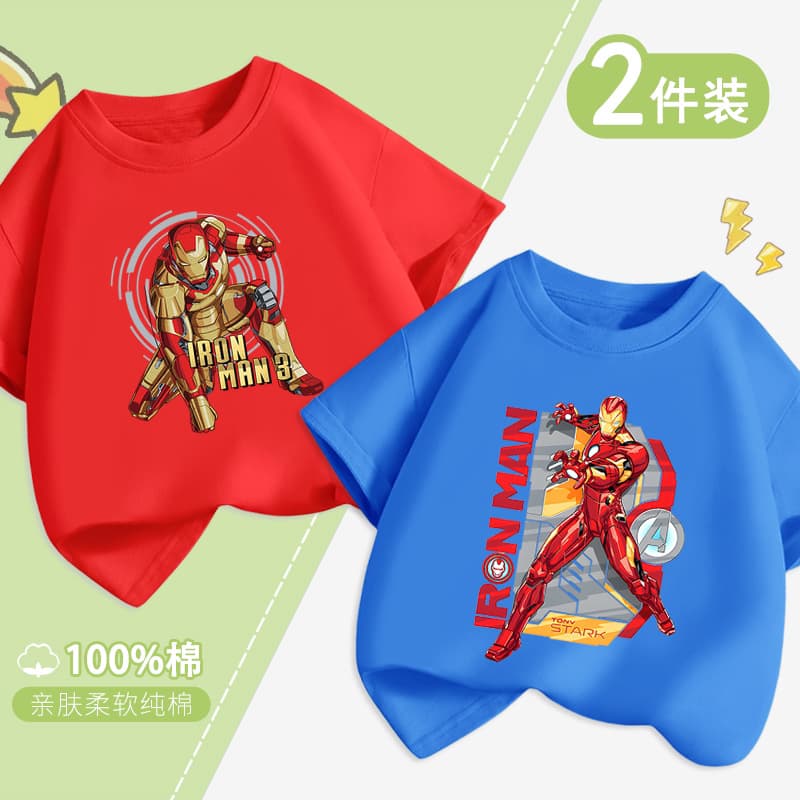 Boys' Short Sleeve T-Shirt 100% Cotton Iron Man 2026 New Style Summer Thin Children's Top