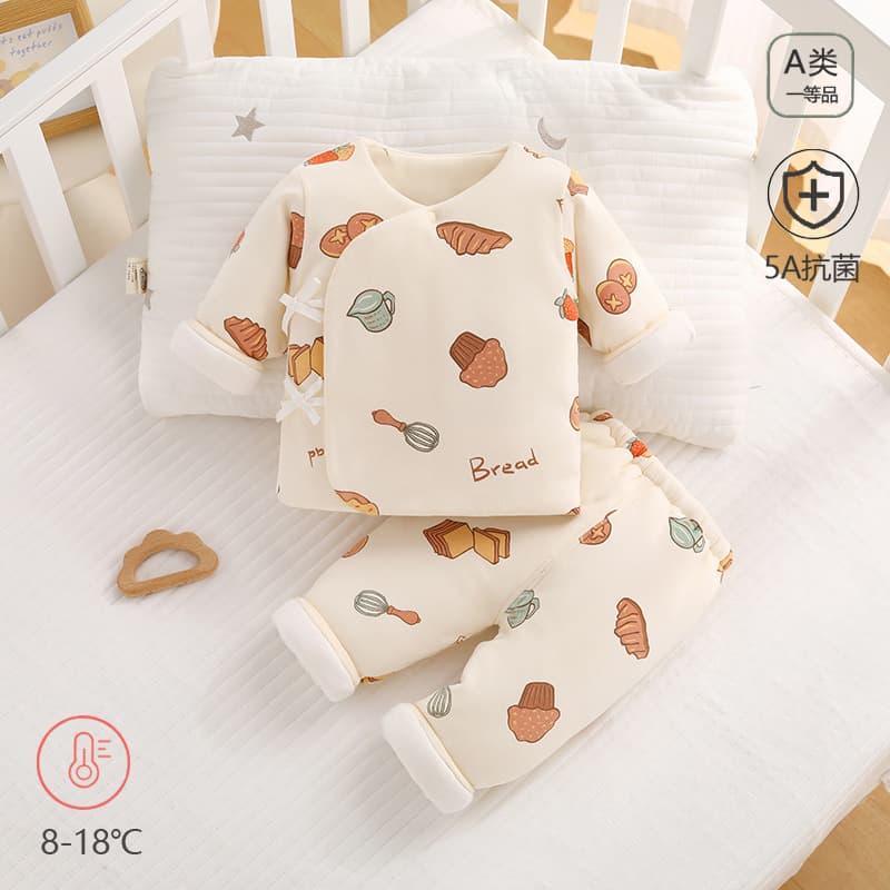 Winter Newborn Baby Clothes 0-3 Months Pure Cotton Seamless Thickened Infant Bodysuit Monk Style Tie Set 1