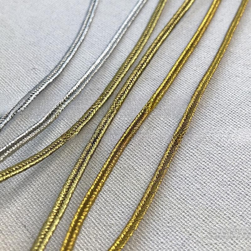 0.3/0.5cm Black White Gold Silver Red Herringbone Ribbon with Groove, Fine Rope, Bias Tape for Cheongsam Dress Trim, Deep Gold