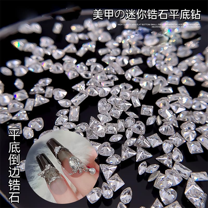 Mini small size White Zircon Nail Art Jewelry Flat Bottom Horse Eye Shaped Flat Bottom Diamond Push Diamond Flash Small Broken Diamond Mixed Pack