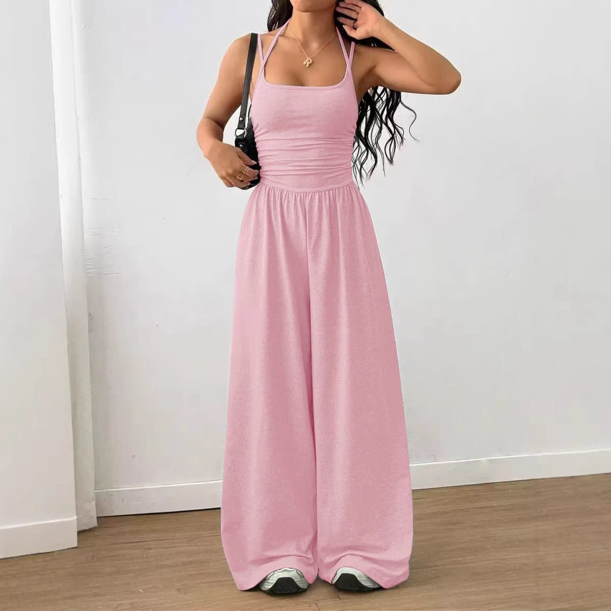 2026 Strappy Jumpsuit, Waist-Cinching, Sleeveless, Flared Legs, Floor-Length Straight-Leg Jumpsuit for Women, Vacation Style