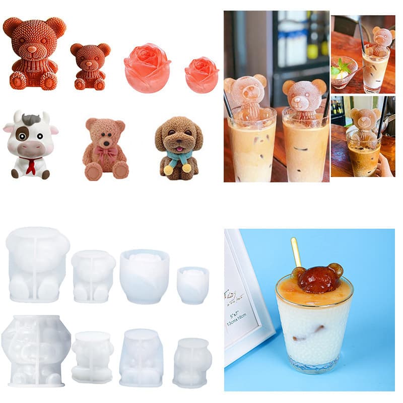 Bear ice cube Internet celebrity rose frozen ice tray silicone ice bear mold milk tea coffee drink ice making mold
