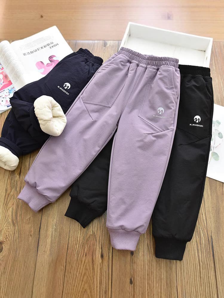 Girls' Softshell Hiking Pants, Windproof Warm Winter Cotton Pants, Fleece-Lined Thickened Durable Sports Pants for Kids, One Pair for Winter